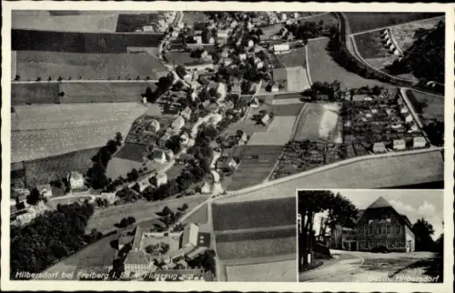 Ak Hilbersdorf (bei Freiberg) Sachsen, Luftbild, Gasthaus Hilbersdorf