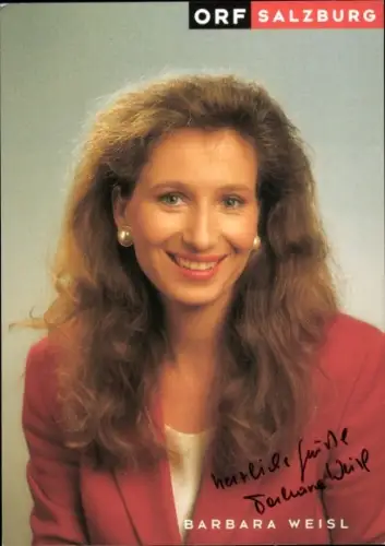Autogrammkarte Moderatorin Barbara Weisl, Portrait, Autogramm