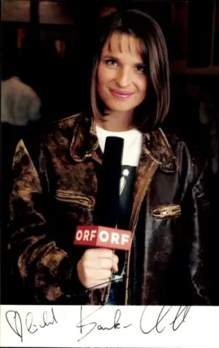Autogrammkarte Moderatorin Barbara Stöckl, Portrait, Autogramm
