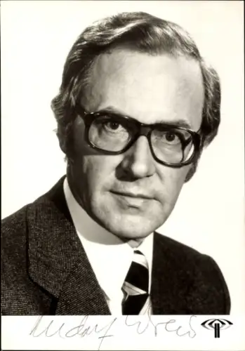 Autogrammkarte Journalist und Schriftsteller Rudolf Woller, Portrait, Autogramm