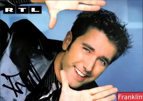 Autogrammkarte Moderator Franklin, Portrait, Autogramm