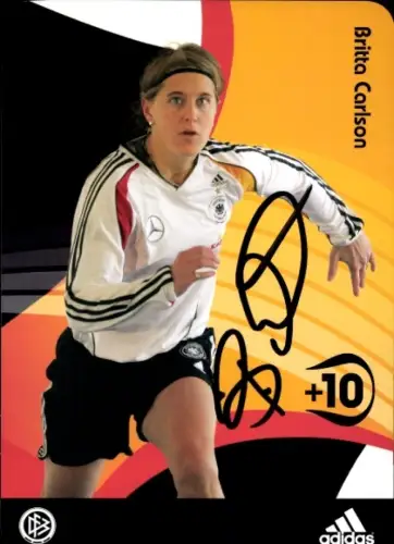 Ak Fußballerin Britta Carlson, Portrait, Autogramm
