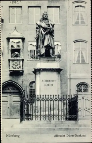 Ak Nürnberg, Albrecht Dürer-Denkmal, Statue von Albrecht Dürer, Nürnberg