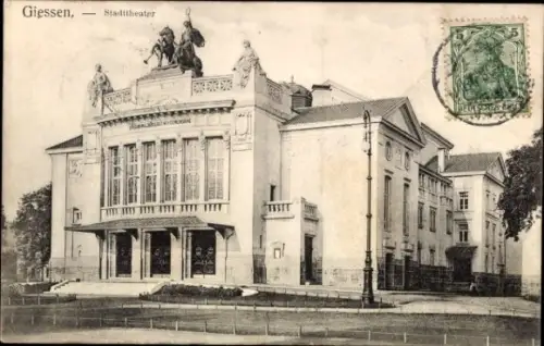 Ak Giessen Gießen an der Lahn Hessen,  Stadttheater, 1908, Verlag Heh. Noll