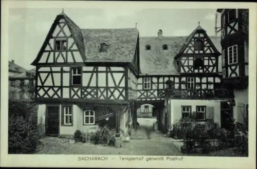 Ak Bacharach am Rhein, BACHARACH, Templerhof, Posthof, Fachwerkhäuser
