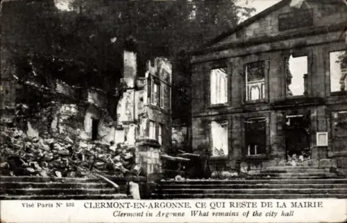 Ak Parois Clermont-en-Argonne Meuse, Zerstörte Stadtverwaltung, Ruinen,  Schwarz-Weiß-Foto
