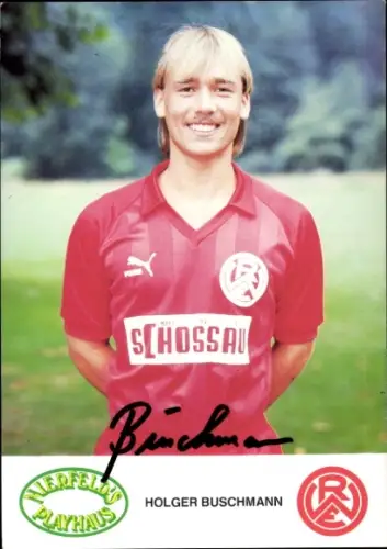 Autogrammkarte Fußballer Holger Buschmann, Rot Weiss Essen, Autogramm