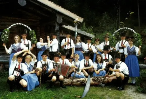 Ak Schladming Steiermark, Tanzgruppe d'Dochstoana, Autogramme, Tracht