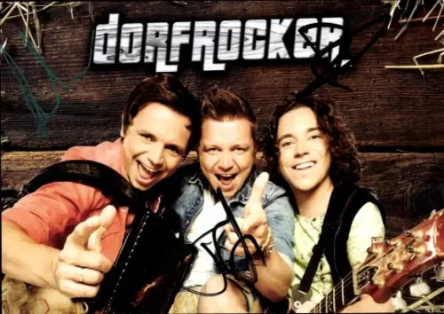 Autogrammkarte Musikgruppe Dorfrocker, Portrait, Autogramme