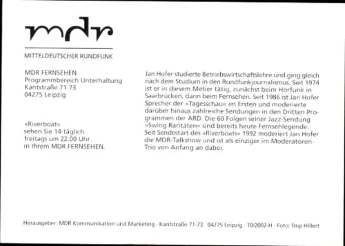 Autogrammkarte Moderator Jan Hofer, Portrait, Autogramm