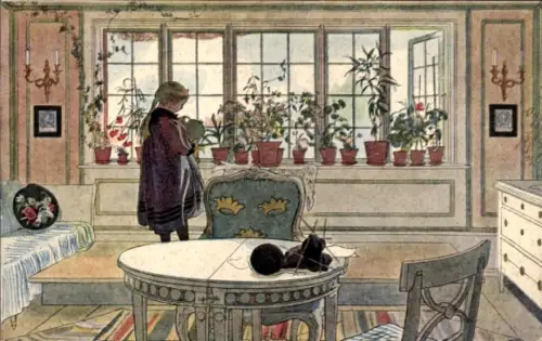 Künstler Ak Larsson, Carl, Blomsterfönstret