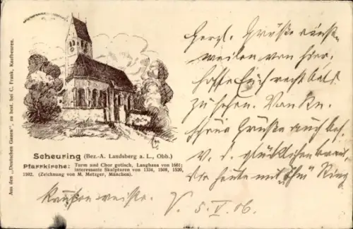 Künstler Ak Metzger, M., Scheuring in Oberbayern, Pfarrkirche