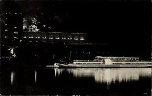 Ak Königstein an der Elbe Sächsische Schweiz, Schwimmende Jugendherberge Sachsen bei Nacht