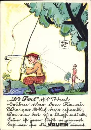 Ak Werbung, Pfeifenfabrik, Vauen, Mann beim Angeln, Frau spielt Golf