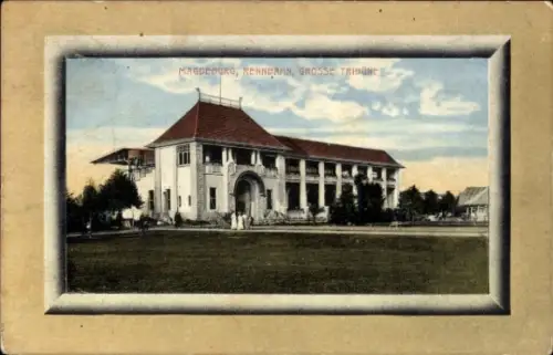 Passepartout Ak Magdeburg an der Elbe, Rennbahn, Große Tribüne