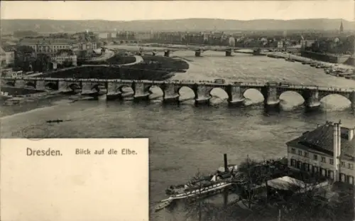 Ak Dresden Altstadt, Panorama, Elbe, Brücken