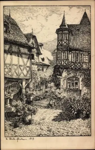 Künstler Ak Schiele-Fliedner, Marie, Bacharach am Rhein, Aus dem Posthof