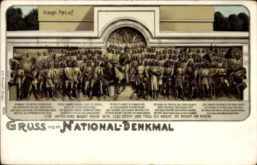 Litho Rüdesheim Rhein, National Denkmal Niederwald