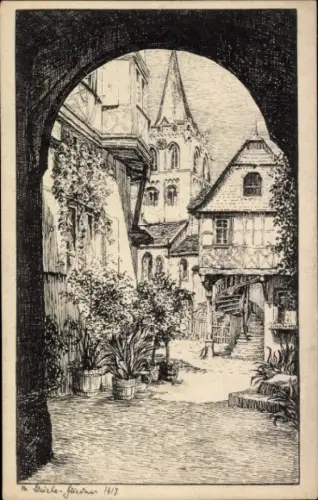 Künstler Ak Schiele-Fliedner, Marie, Bacharach am Rhein, Aus dem Posthof
