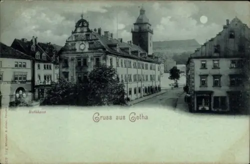 Mondschein Ak Gotha in Thüringen, Rathaus