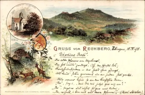 Wappen Litho Rechberg Württemberg, Kirche, Ruine, Landschaftspanorama