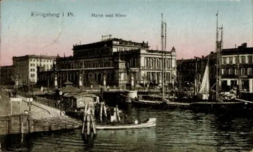 Ak Kaliningrad Königsberg Ostpreußen, Königsberg i Pr., Haten und Börse, Hafenansicht, Boote