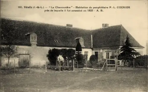 Ak Véretz Indre et Loire, La Chavonnière, Wohnhaus von P.-L. Courier, Hinweis auf Mord 1825