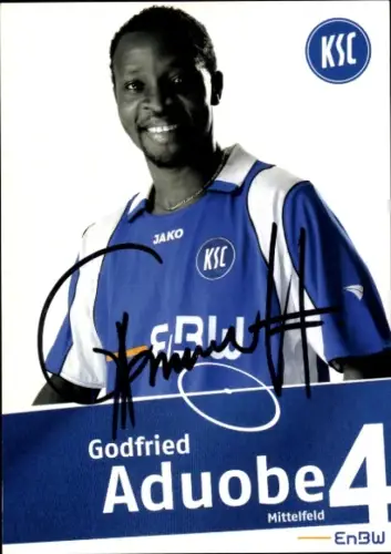 Autogrammkarte Fußballer Godfried Aduobe, Karlsruher SC, Autogramm