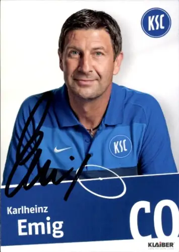 Autogrammkarte Co Trainer Karlheinz Emig, Karlsruher SC, Autogramm