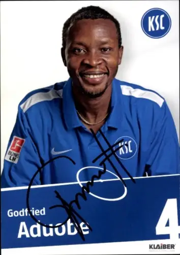 Autogrammkarte Fußballer Godfried Aduobe, Karlsruher SC, Autogramm