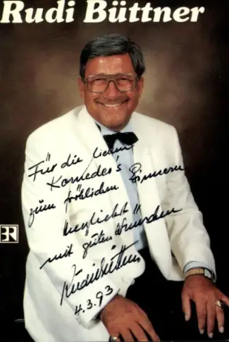 Autogrammkarte Moderator Rudi Büttner, Portrait, Autogramm
