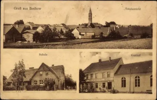 Ak Bochow Groß Kreutz an der Havel, Gruß aus  Totalansicht, Schule, Gasthof