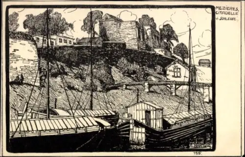 Künstler Ak Hartwig, Charleville Mézières Ardennes, Zitadelle, Schleuse, Kriegsschauplatz 1. WK 1915