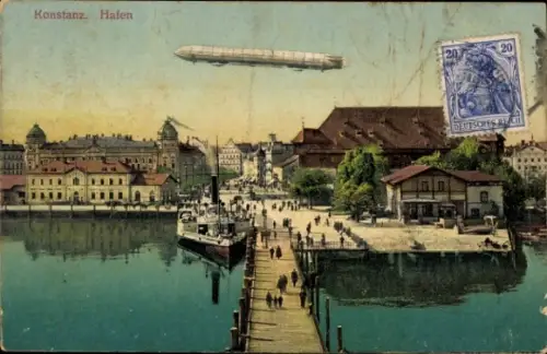 Ak Konstanz am Bodensee, Hafen, Zeppelin