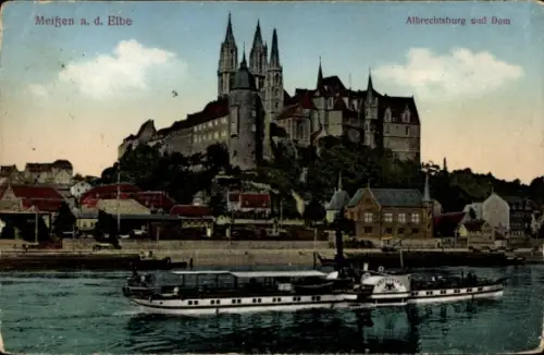 Ak Meißen an der Elbe, Albrechtsburg und Dom, Salondampfer