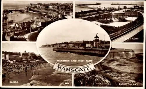 Ak Ramsgate Kent England, Hafen, Westkliff, Sands, Ostkliff, Dumpton Bay