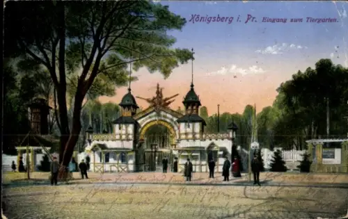 Ak Kaliningrad Königsberg Ostpreußen, Eingang zum Tiergarten, Königsberg i. Pr., Menschen, Bäume,