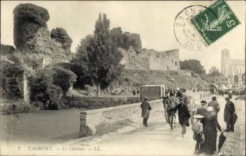 Ak Talmont Saint Hilaire Vendée, Ruinen, Chateau, Bäume, Menschen, Pferd