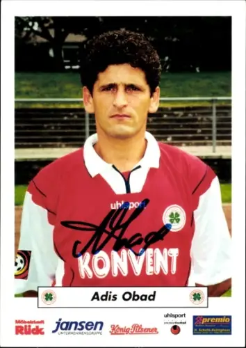 Autogrammkarte Fußballer Adis Obad, Rot Weiß Oberhausen, Autogramm