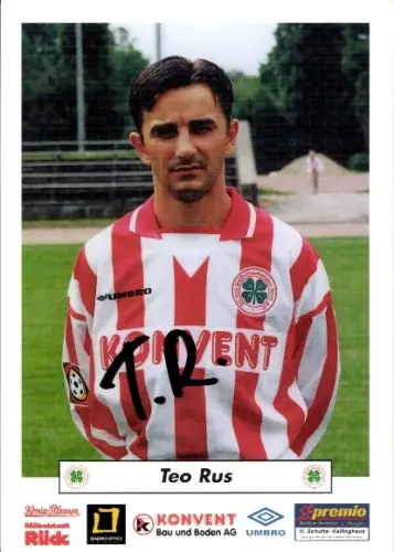 Autogrammkarte Fußballer Teo Rus, Rot Weiß Oberhausen, Autogramm
