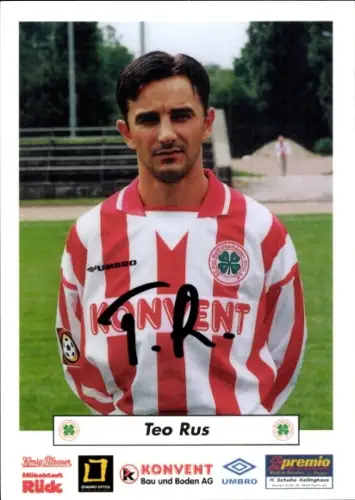 Autogrammkarte Fußballer Teo Rus, Rot Weiß Oberhausen, Autogramm
