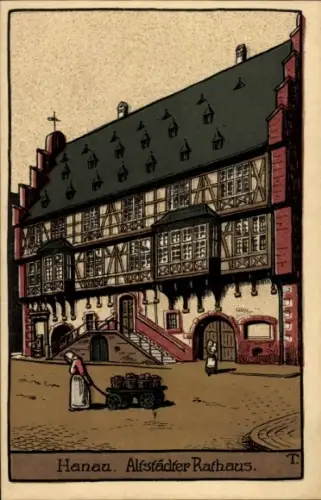 Steindruck Ak Hanau am Main, Altstädter Rathaus