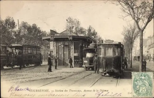 Ak Courbevoie Hauts de Seine, Straßenbahnhaltestelle, Tram, Avenue de la Défense