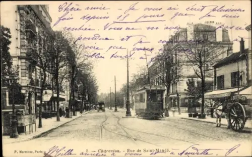 Ak Charenton le Pont Val de Marne, Rue de Saint Mandé, Straßenbahn