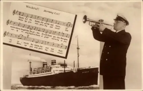 Lied Ak Dampfschiff St. Louis, HAPAG, Weckruf, Notenblatt, Seemann, Trompete