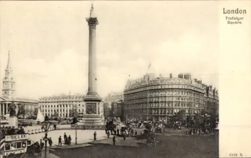 Ak Westminster London City,  Trafalgar Square, Säule, Menschen,  