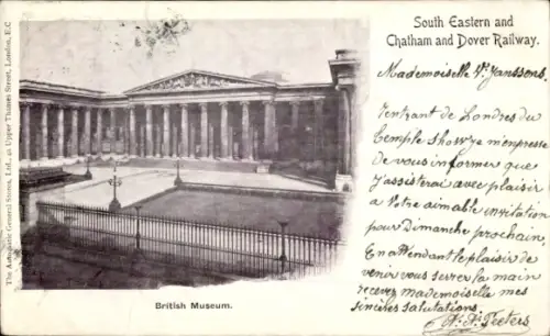 Ak Bloomsbury London England, British Museum, South Eastern und Chatham und Dover Railway, 