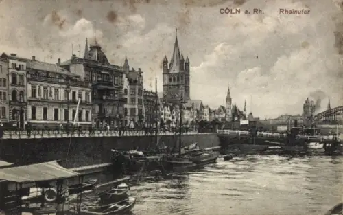 Ak Cöln Köln am Rhein, Rheinufer, Schiffe, Gebäude, Köln