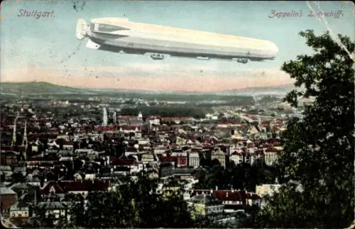 Ak Stuttgart in Württemberg, Zeppelin über der Stadt
