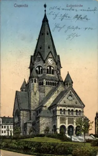 Ak Chemnitz in Sachsen,  Lutherkirche, handschriftlicher Text